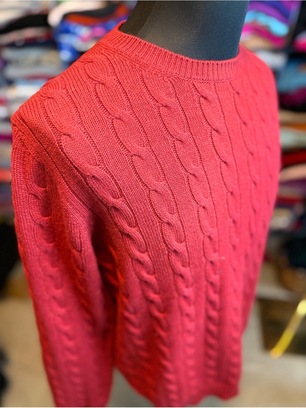 Saks Classic Cable Knit Crewneck Sweater - Red in Wool/Silk/Cashmere